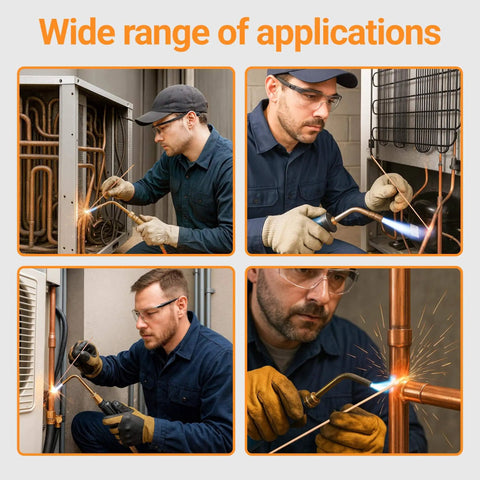 Technician using Fifteen Percent Silver Brazing Rods BCuP 5 for HVAC and Refrigeration in different applications