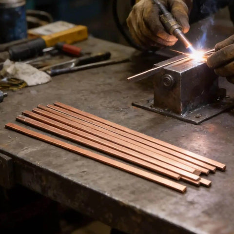 Pro Grade Silver Brazing Rods Set RIZENCE Fifteen Percent Silver AWS BCuP-5 Phos Copper Brazing Alloys on workbench