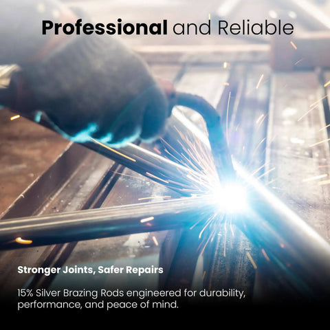Close-up of welding with 42 Pcs BCuP-5 15 Percent Silver Brazing Rods for HVAC refrigeration and industrial welding.