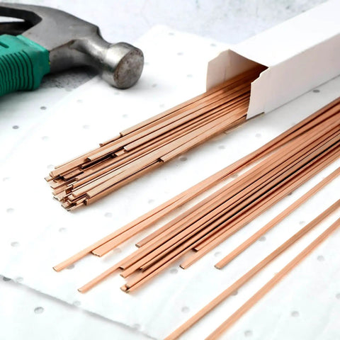 40 Pack Fifteen Percent Silver Brazing Rods For Phos Copper Brazing Alloys AWS BCup 5 Flat Welding Rods displayed on table