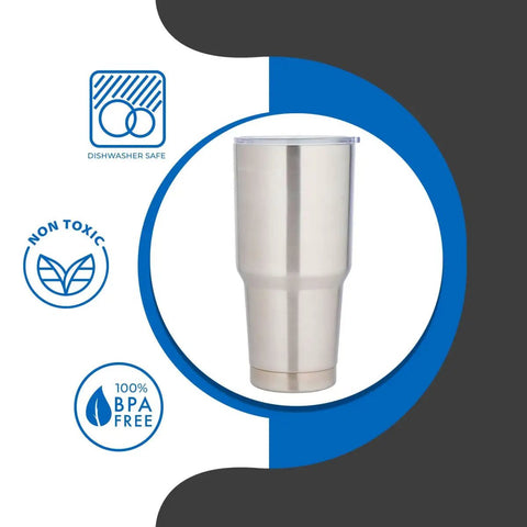 Ceramic Interior 30oz Wine Tumbler with Lid Double Wall Vacuum Insulated, Lightweight, Durable, Leak Proof Cap, BPA Free, Silver