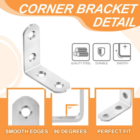 ✝️ 24PCS Silver L Bracket Corner Sets 90 Degree Corner Brace Right Angle Bracket Metal Stainless Steel for Wood Shelves Cabinet Furniture Tables Chairs and DIY with 100PCS Screws (1.6*1.6 in) designed for smooth motion and stable alignment in