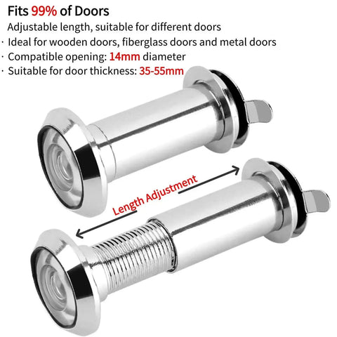 Beefed Up HD Door Peephole With 220 Degree Wide View Glass Lens And Heavy Duty Rotating Cover Fits 35mm To 55mm Door Thickness Silver