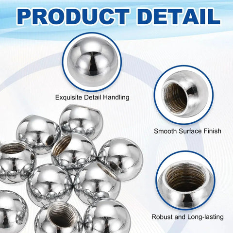 12Pcs M10 x 18mm Threaded Ball Knobs Set In Silver With 12 Spacers And Flat Washers For Lighting DIY Projects Carbon Steel Thread Cap Nuts