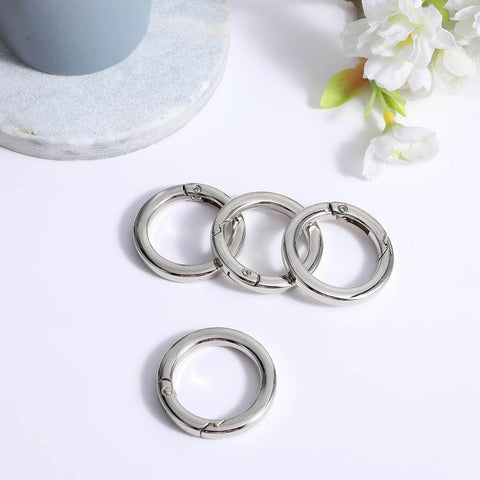 4 Pack Silver Metal O Ring Set For Purses And Handbags, Keys And Carabiners, 1 Inch Inner Diameter Round Spring Ring Clasp