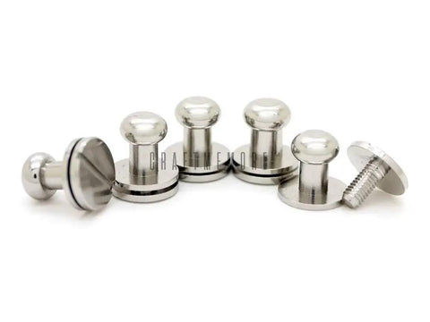 Solid Brass Ball Head Screw Back Studs 6.5 mm Silver Plated Nipple Rivets Set Of 10 for leathercraft projects, close-up view.