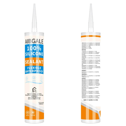 Two Pack Silver Silicone Sealant All Purpose Waterproof Caulk With Stronger Adhesion And Crack Proof Sealant For Aquarium Stainless Steel Aluminum Basements 20.2 Oz front and back view
