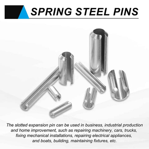 60Pcs Slotted Split Roll Pins Set 4mm Diameter and 14mm Length, Steel Spring Tension Dowels displayed on white background