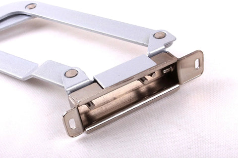Close-up of Cabinet Door Vertical Swing Lift Up Stay Pneumatic Arm Kitchen Mechanism Hinges in Silver, showing hinge details.