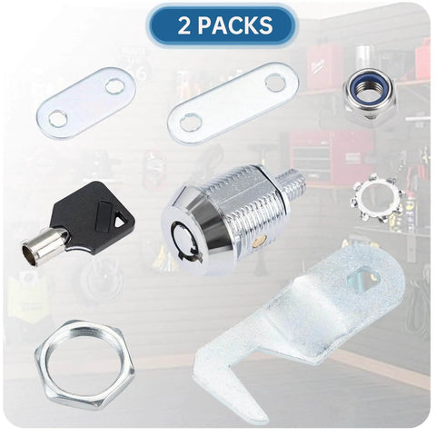 Durable 5/8 inch tubular cam toolbox locks with two keys, zinc alloy chrome finish, rustproof and waterproof, two packs