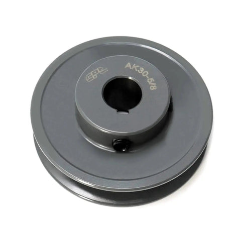 Single Groove V Belt Pulley With Three Inch Outer Diameter And Five Eighth Inch Bore Fixed Bore For V Belt Sections A AX 4L. Cast iron design.
