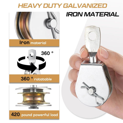 16 Pack Single Pulley Block Wheel 4" Heavy Duty Zinc Plated Iron 360 Degree Swivel Pulley Roller for 3/8 Inch Cable Wire