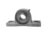 Front view of 1-1/8 in (28.58 mm) single-row set-screw ball bearing with RF rubber face seal, stainless steel housing, sealed design for linear slide unit and motion systems, pack of 1.