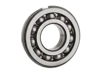 Single Row Radial Ball Bearing Open Type With Snap Ring 6211NRC3 visible, metallic construction, used in machinery.