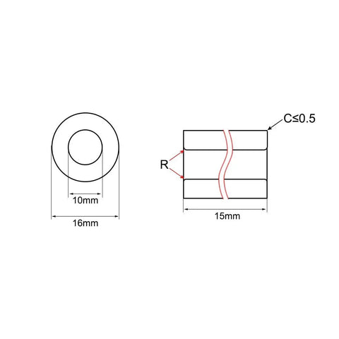 Technical diagram of Self Lubricating Sintered Bronze Bearing Sleeves 10mm Bore 16mm OD 15mm Length Maintenance Free Bushings