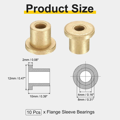 Premium Sintered Bronze Flange Sleeve Bearings With 4mm Bore 8mm Outer Diameter 10mm Length 12mm Flange Diameter 10 Pack