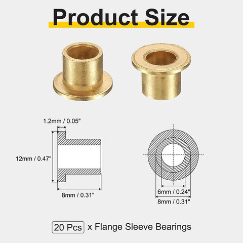 Premium 20 Piece Flange Sleeve Bearings Set With 6mm Bore 8mm Outer Diameter 8mm Length 12mm Flange Diameter
