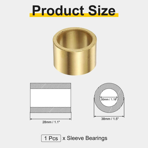 Self Lubricating Sintered Bronze Sleeve Bearing 30mm Bore 38mm Outside Diameter 28mm Length with technical drawings