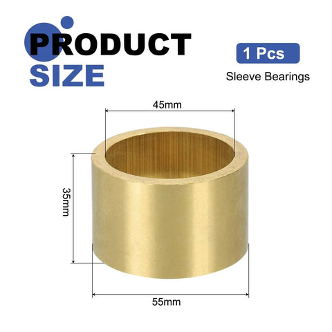 Self-Lubricating Sintered Bronze Sleeve Bearings 45mm Bore, 55mm Outer Diameter, 35mm Length, product size illustration