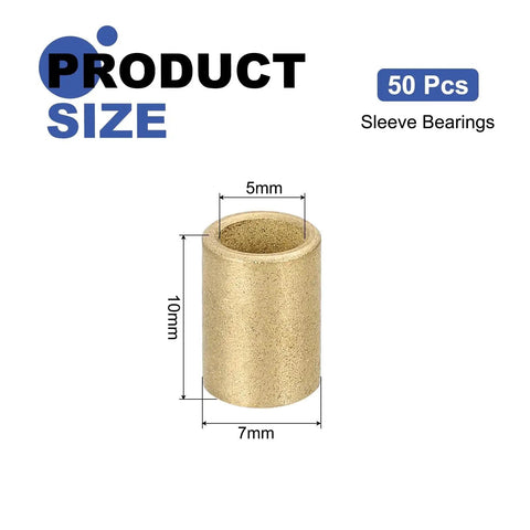 50 Pcs Self Lubricating Sintered Bronze Sleeve Bearings With 5mm Bore 7mm OD And 10mm Length for precision machinery.