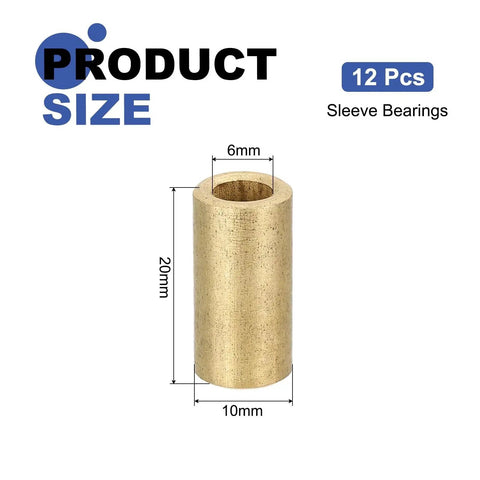 12 Pcs Self Lubricating Sintered Bronze Sleeve Bearings With 6mm Bore 10mm OD And 20mm Length