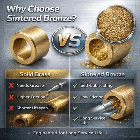 Comparison of solid brass vs oil impregnated sintered bronze sleeve bearing bushing for 8mm ID by 12mm OD by 10mm length self-lubricating 10 pack
