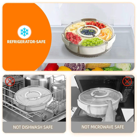 Six Compartment Divided Serving Tray With Lid And Handle Portable Stackable Snack Box in refrigerator, not safe for dishwasher or microwave