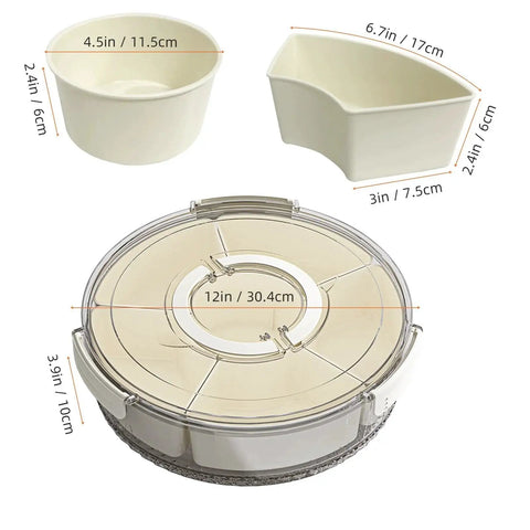 Six Compartment Divided Serving Tray With Lid And Handle Portable Stackable Snack Box dimensions and compartment details