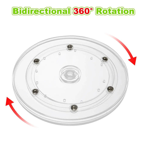 Top view of Six Pack 6 Inch Clear Acrylic Lazy Susan with ball bearing rotation showcasing 360-degree bidirectional movement.