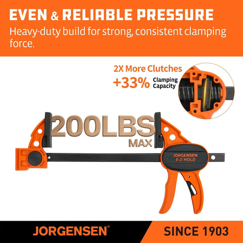 Six Inch Bar Clamps For Woodworking Four Pack With One Hand Light Duty EZ Hold Spreader Clamp 200 Lbs Capacity Versatile