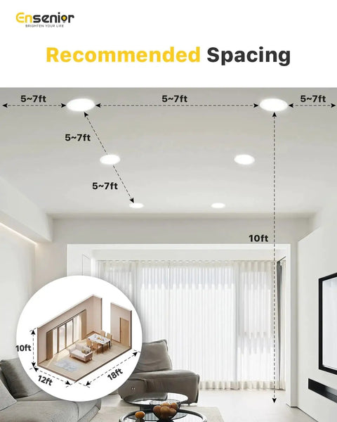 Room with installed Six Pack 6-Inch LED Recessed Light Dimmable 2700K-5000K 5CCT 1200 Lm 12W 120V Damp Rated ETL IC Ultra-Thin Canless