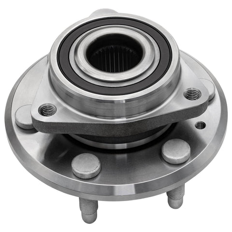 Front view of Six Lug Wheel Bearing Hub Assembly Front And Rear Fitment Replaces 513277 for Buick Enclave Chevy Traverse GMC Acadia Saturn Outlook ABS Encoder 6 Bolt 1Pcs metal component.