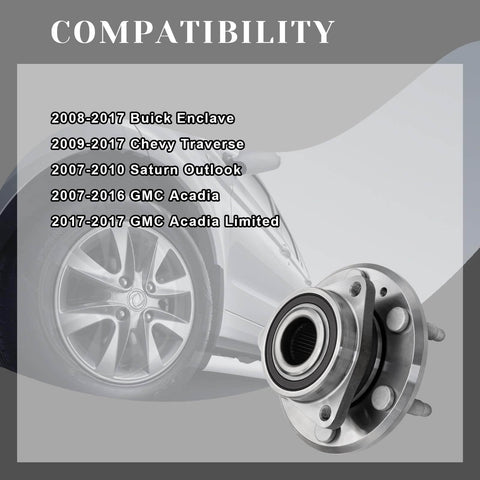 Six Lug Wheel Bearing Hub Assembly Front And Rear Fitment Replaces 513277 For Buick Enclave Chevy Traverse GMC Acadia Saturn Outlook ABS Encoder 6 Bolt 1Pcs