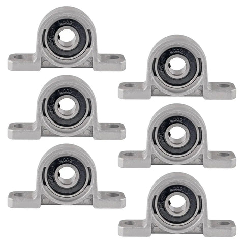 Front view of Six Pack KP000 10mm Pillow Block Bearing Self Aligning Mounted Flange Zinc Alloy Base for machinery use