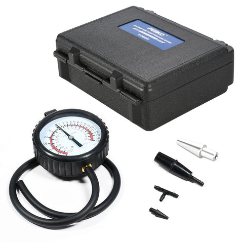 PESIKO 6pcs vacuum pressure gauge kit with black carrying case, white dial gauge and hoses