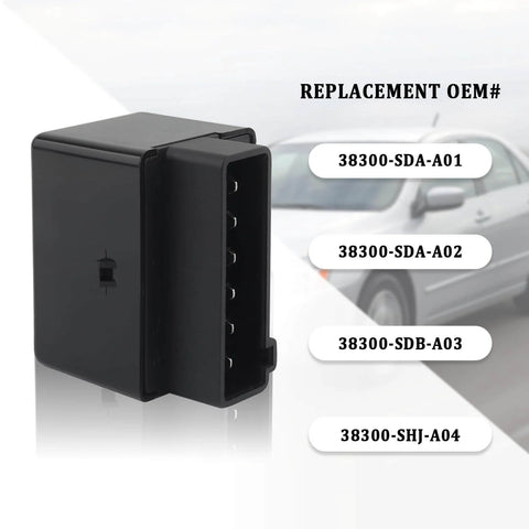 Six Pin LED Flasher Relay Replacement For Turn Signals, OEM 38300-SDA-A01 visible with part numbers listed