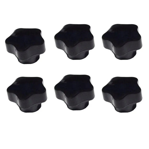 Six Pieces M5 x 25 Female Thread Star Knob Nuts With Clamping Grip, Flat Bottom, Plastic Black Cap, 1 Inch Diameter And 0.75 Inch Height