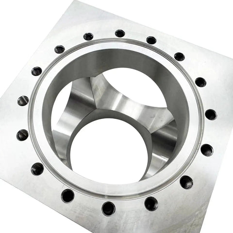 Pro Grade Six Way Vacuum Chamber Flange Cube Flange In 304 Stainless Steel With Sixteen M8 Bolt Holes And Six Channel Pipeline Connector