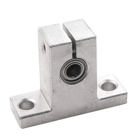 Front view of SK10 linear rail shaft clamping guide support for CNC with 5mm bore bearing, fits 10mm shaft, easy install and precise alignment.