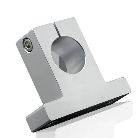Close-up of SK10 fixed shaft support from Two 10mm 600mm Chrome Plated Linear Shaft Rods With Four SK10 Fixed Shaft Supports And Four SCS10UU Pillar Block Bearings A Complete Linear Motion Kit For 3D Printers CNC DIY Projects And Pro Builds.