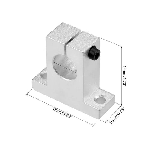 SK16 16mm Shaft Support Block in aluminum with dimensions, used for linear motion guide rails in CNC machines and 3D printers