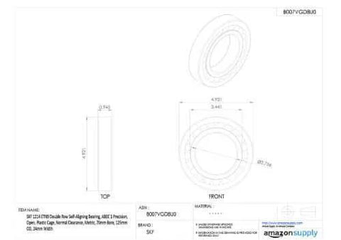 Technical drawing of SKF 1200 ETN9 Double Row Self Aligning Bearing ABEC 1 Open Plastic Cage with dimensions and configuration details.