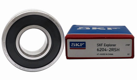 SKF 6204 2RSH C3 Deep Groove Ball Bearing 20x47x14mm next to blue and red packaging