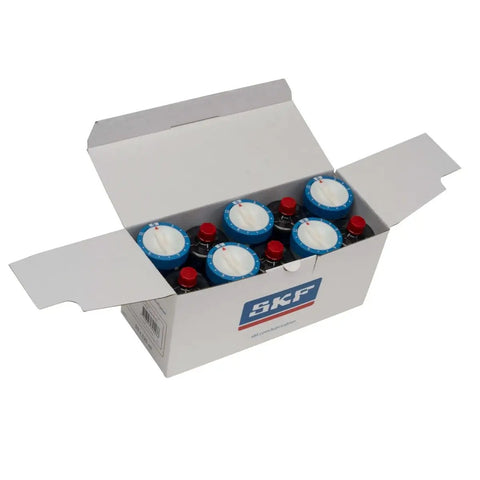 Open box of SKF LAGD 125 EM2 System 24 Automatic Grease Lubricators for limited space and hazardous locations, 125 mL reservoirs.