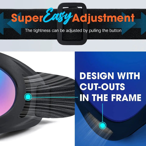 2 Pack Family Snow Ski Goggles For Men Women Youth Kids All Ages showing adjustable strap and frame cut-out design.