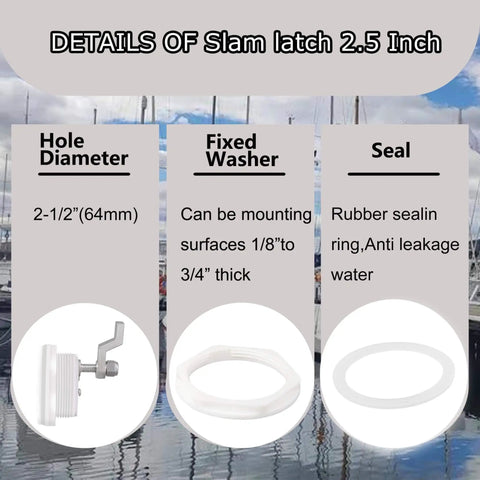 Marine Grade White Nylon Boat Cam Latch With O Handle Flush Mount Fits Two And A Half Inch Hole Non Locking Latch details