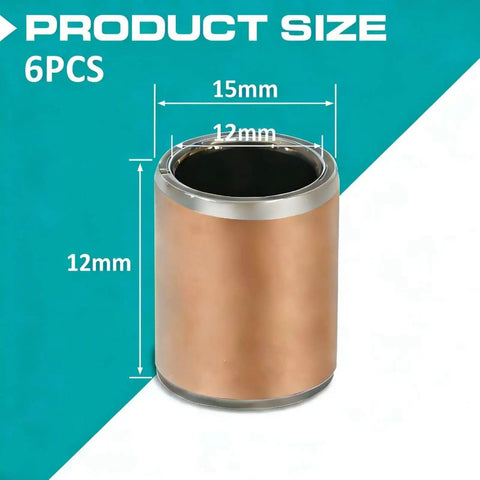 Six Pack 12x15x12Mm Sleeve Bearings Set With Oil Free Self Lubricating Bronze Bushings front view