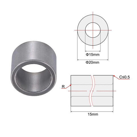 Self-Lubricating Sleeve Bearings 15mm Bore 20mm Outer Diameter 15mm Length Sintered Iron Bushings diagram with measurements
