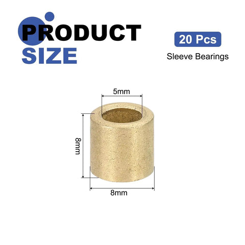 20 Pcs Sleeve Bearings With 5mm Bore 8mm OD And 8mm Length Self Lubricating Sintered Bronze Bushings product size diagram