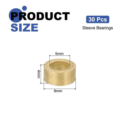 30 Pcs Self Lubricating Sintered Bronze Sleeve Bearings 5mm Bore 8mm Outer Diameter 4mm Length with size diagram.